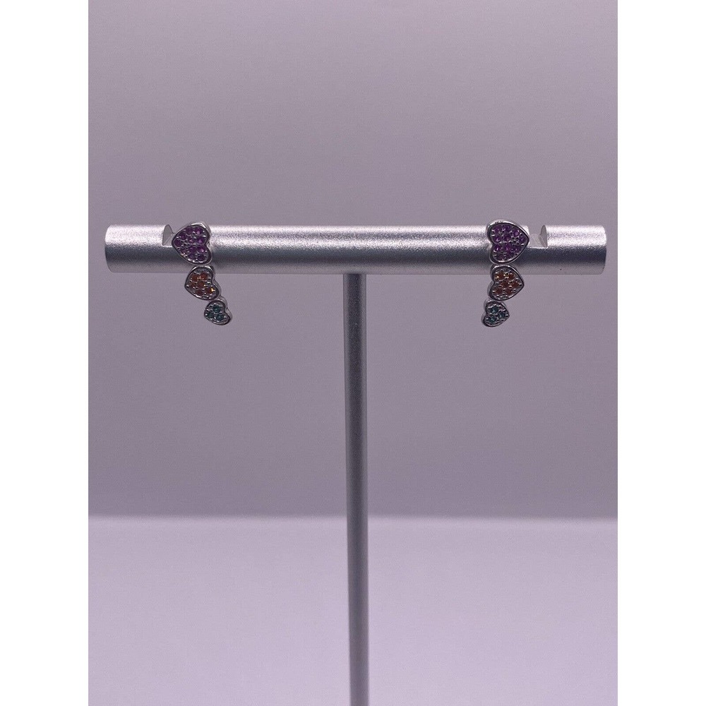3 Drop Multiple Size Heart Multiple Color CZ Sterling Silver Earrings